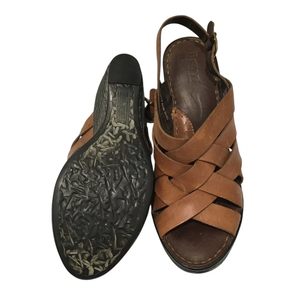 Born Brown Leather Upper &Lining Wedge Sandals 10